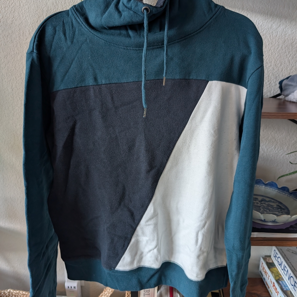 Teal and Black Colorblock Hoodie